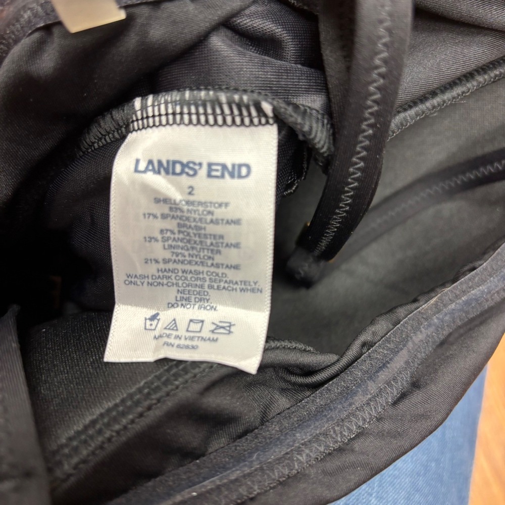 Lands End Black Ruched One Piece Tummy Control Swimsuit Size 2 Square Neck NWT - Picture 8 of 8